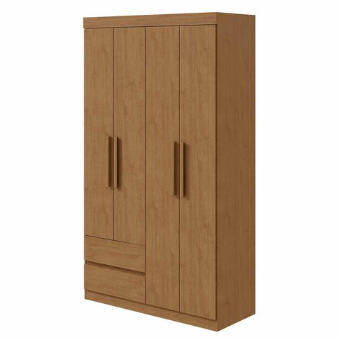 Guarda-Roupa solteiro 4 portas 2 gavetas Zeus - Lopas - Amendoa Clean