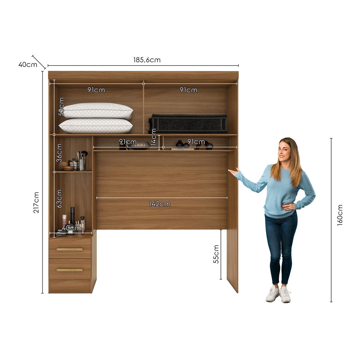 Módulo Closet Smart Aéreo com Criado 2 Gavetas com Maleiro - 3