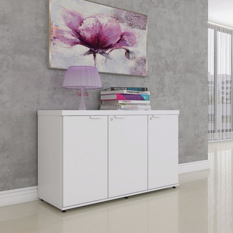 Armário para Escritório com 3 Portas com Chave 121,5cm PE40 Branco