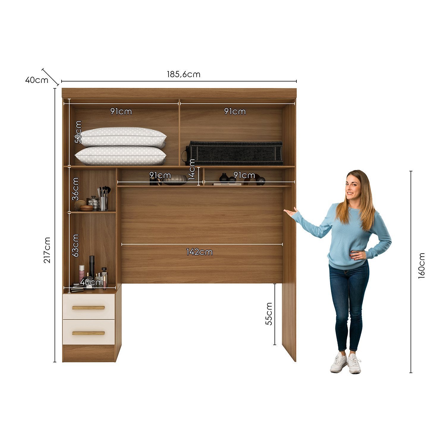 Módulo Closet Smart Aéreo com Criado 2 Gavetas com Maleiro - 3