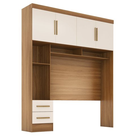 Módulo Closet Smart Aéreo com Criado 2 Gavetas com Maleiro Bege/Cinamomo/Off White