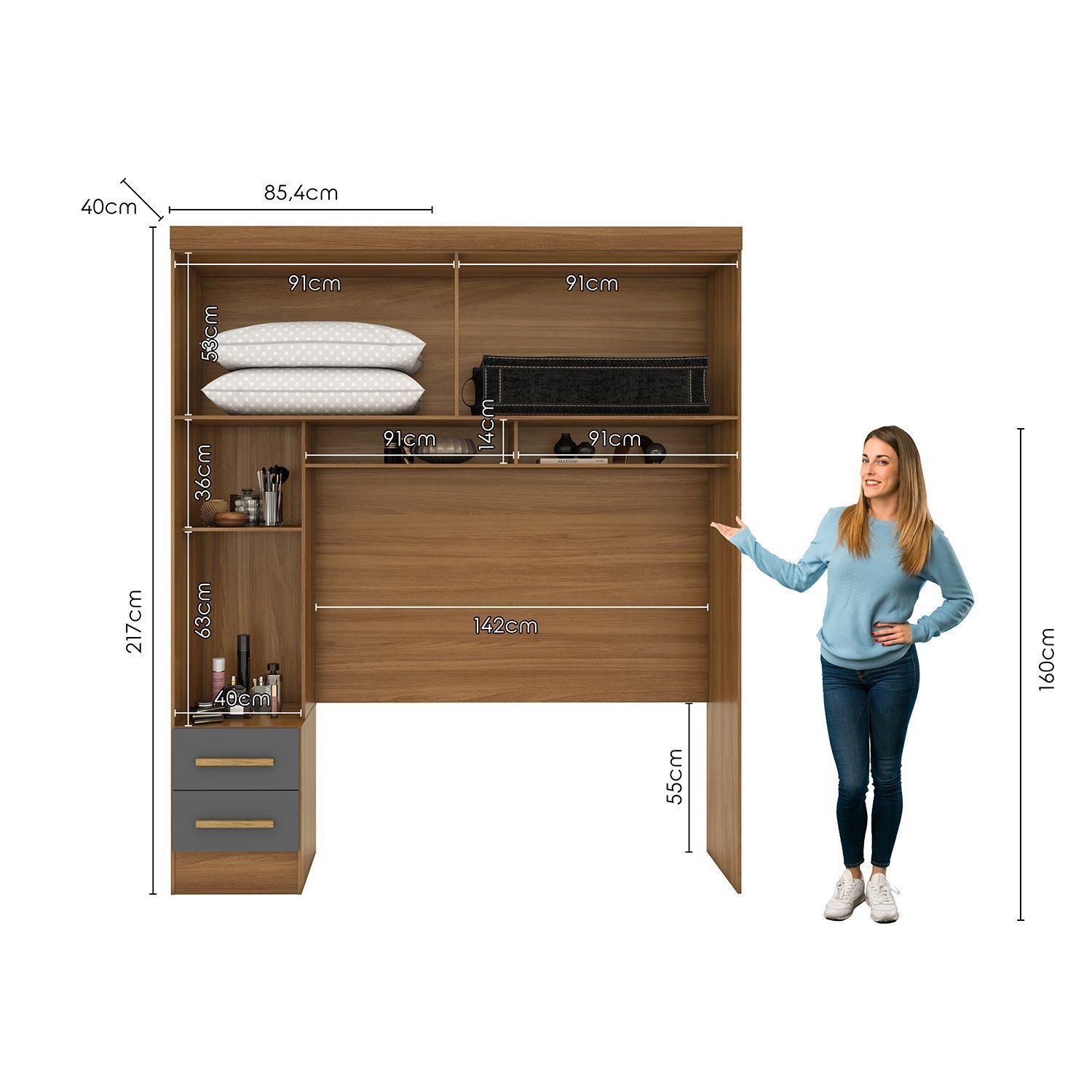 Módulo Closet Smart Aéreo com Criado 2 Gavetas com Maleiro - 3