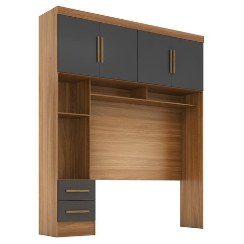 Módulo Closet Smart Aéreo com Criado 2 Gavetas com Maleiro Bege/Cinamomo/Chumbo