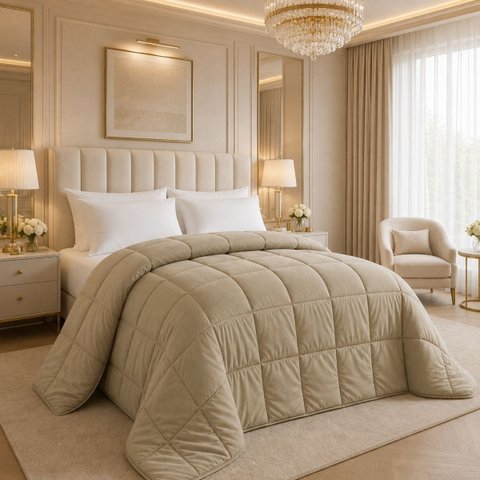 Kit Quarto Elegante King Size Lilly Grosso Luxuoso Pluma:Caqui