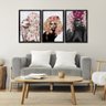 Kit 3 Quadros Decorativos 30x45 Mulheres Rosto Flores Rosas Arte na Arte Moldura Preta - 6