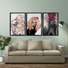 Kit 3 Quadros Decorativos 30x45 Mulheres Rosto Flores Rosas Arte na Arte Moldura Preta - 4