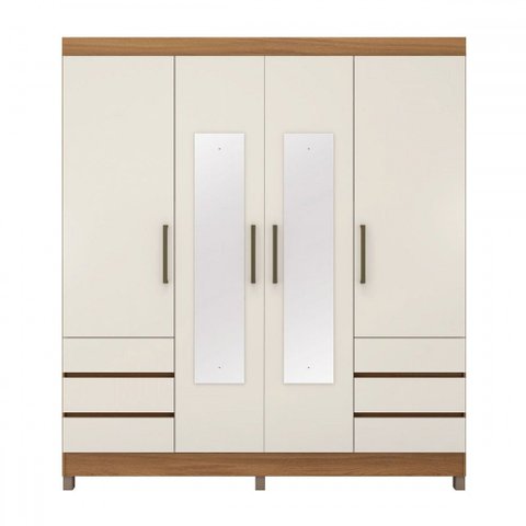 Guarda-roupa Casal Roma 4 Portas 6 Gavetas Amêndola/off White - Demobile