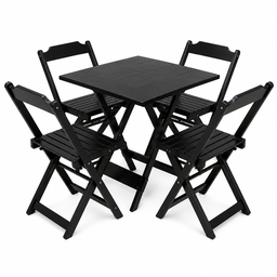 Conjunto Mesa Dobrável 70x70 cm c/4 Cadeiras - Preto - 1