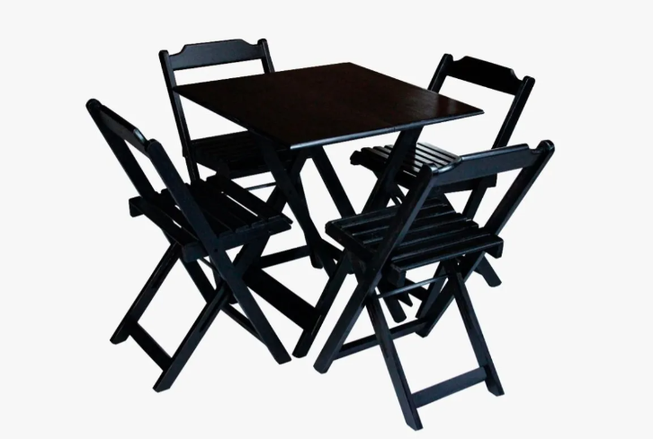 Conjunto Mesa Dobrável 70x70 cm C/4 cadeiras - Preto - 1