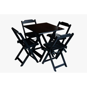Conjunto Mesa Dobrável 70x70 cm C/4 cadeiras - Preto