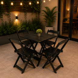 Conjunto Mesa Dobrável 70x70 cm c/4 Cadeiras - Preto - 2