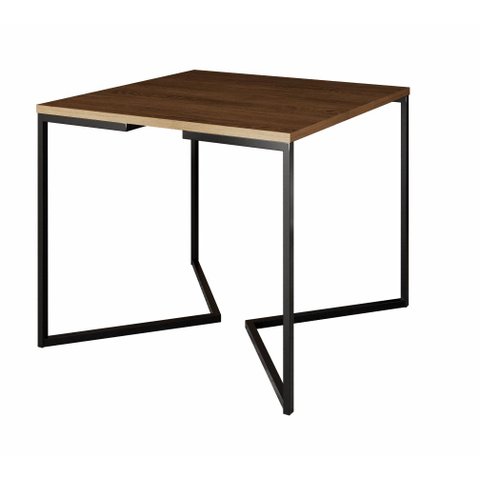 Mesa de Jantar Industrial Base De Ferro Preto em V Tampo 90x90 Amêndoa