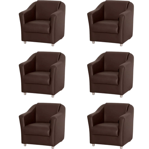 Kit 6 Poltronas Decorativa Reforçada Recepção Clinica Salão Courino Marrom