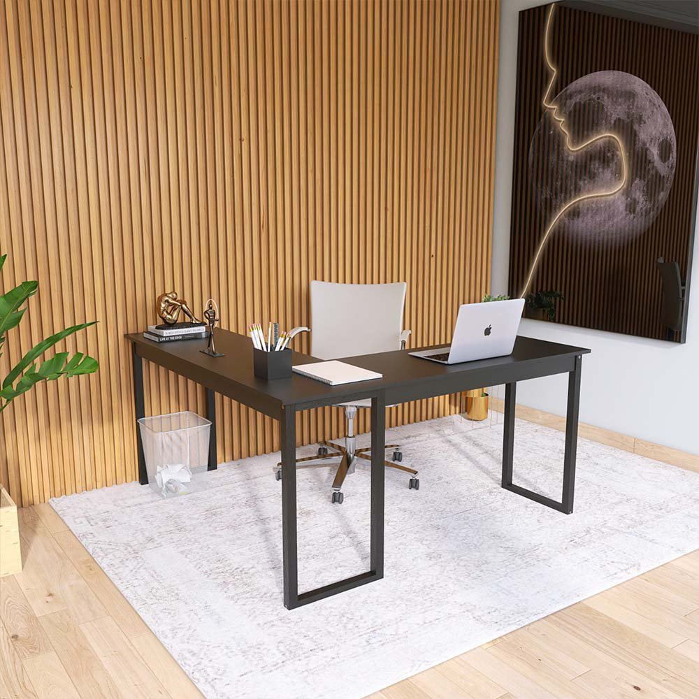 Mesa Em L 150x150 Escrivaninha Home Office Estilo Industrial ClickForte Preto
