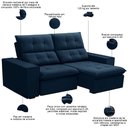 Ver imagem 3 de Sofá Retrátil Reclinável para Sala 3 Lugares 210cm Vincent F04 Veludo Azul - Lyam Decor