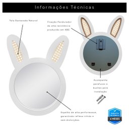 Espelho Decorativo Infantil 48x37cm Coelho Branco - 3