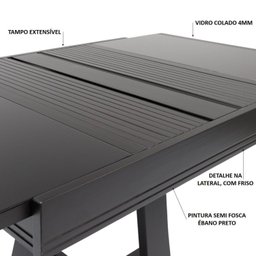 Mesa de Jantar Afrodite Extensível 148cm Tampo de Vidro Preto - 5 Mesa de Jantar Afrodite Extensível 148cm Tampo de Vidro Preto - 5