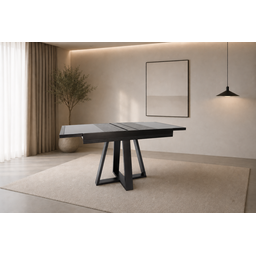 Mesa de Jantar Afrodite Extensível 148cm Tampo de Vidro Preto - 1 Mesa de Jantar Afrodite Extensível 148cm Tampo de Vidro Preto - 1