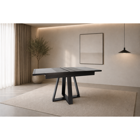 Mesa de Jantar Afrodite Extensível 148cm Tampo de Vidro Preto