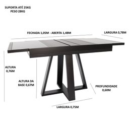 Mesa de Jantar Afrodite Extensível 148cm Tampo de Vidro Preto - 3 Mesa de Jantar Afrodite Extensível 148cm Tampo de Vidro Preto - 3