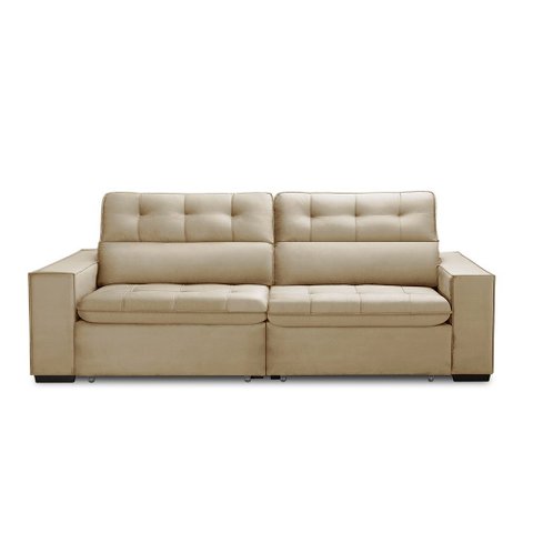 Sofa Retratil Reclinavel 2 Lugares 2,20 Vitória Veludo Bege Lansofbr