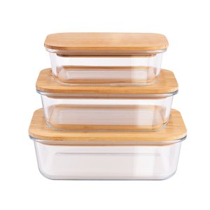 Kit 3 Potes Vidro Tampa Bambu Mini Tábua 2em1 Berlinger Haus Utensílios Cozinha Organização