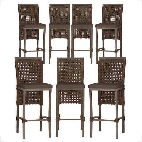 7 Banqueta em Alumínio Roma Marrom Corda Náutica Tecido 9