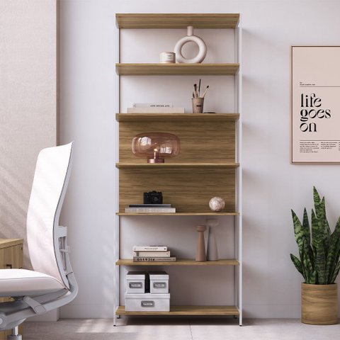 Estante para Escritório Home Office Industrial Idea A03 Nogal Sevilha Branco - Lyam Decor