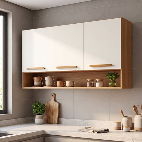 Armário Aéreo de Cozinha Plus 3 Portas com Nicho 120cm Espresso Móveis