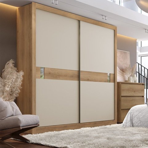 Guarda-Roupa Casal 2 Portas de Correr 4 Gavetas 227 x 230cm Copenhagen Yescasa Cappuccino/Off White