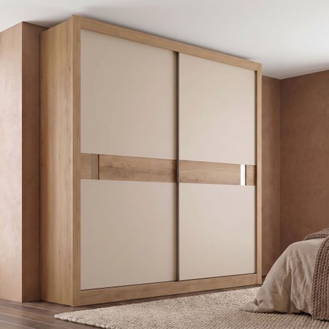 Guarda-Roupa Casal 2 Portas de Correr 4 Gavetas 227 x 230cm Copenhagen Yescasa Cappuccino/Off White