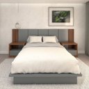 Ver imagem 1 de Cama Queen e Cabeceira com 2 Mesas Laterais Mdf sob Medida Cor:nogueira Cadiz com Cinza Sagrado