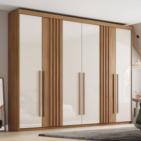 Guarda-Roupa Casal 6 Portas 4 Gavetas Norton Bege/Nature/Off White
