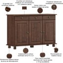 Ver imagem 4 de Aparador Buffet para Sala de Jantar 3 Portas 3 Gavetas Rústico Lazuli F06 Café - Lyam Decor