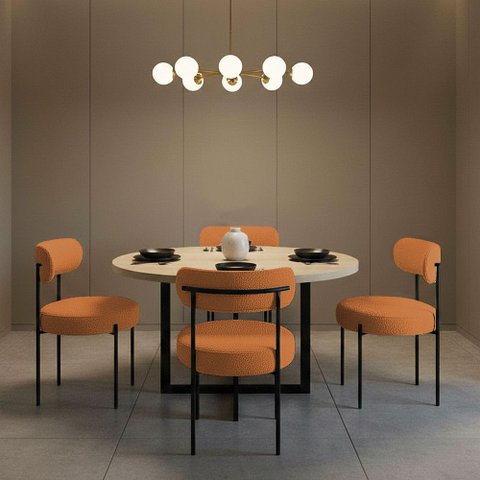 Cadeira Sala de Jantar Margara Kit 4 em Aço Preto Bouclê Ted D03 - D'Rossi