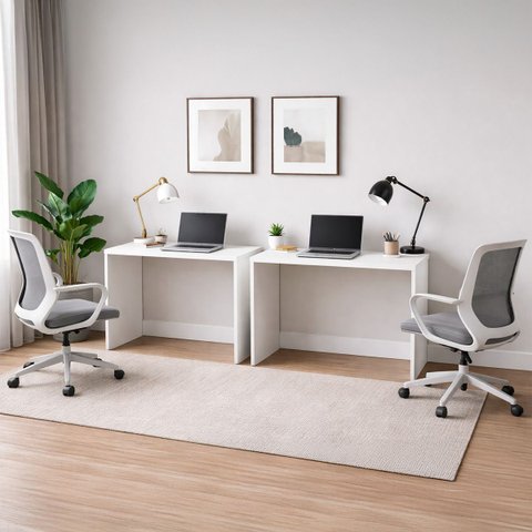 Kit 02 Mesa Escrivaninha Escritório 90cm Mdf Branca Moveara