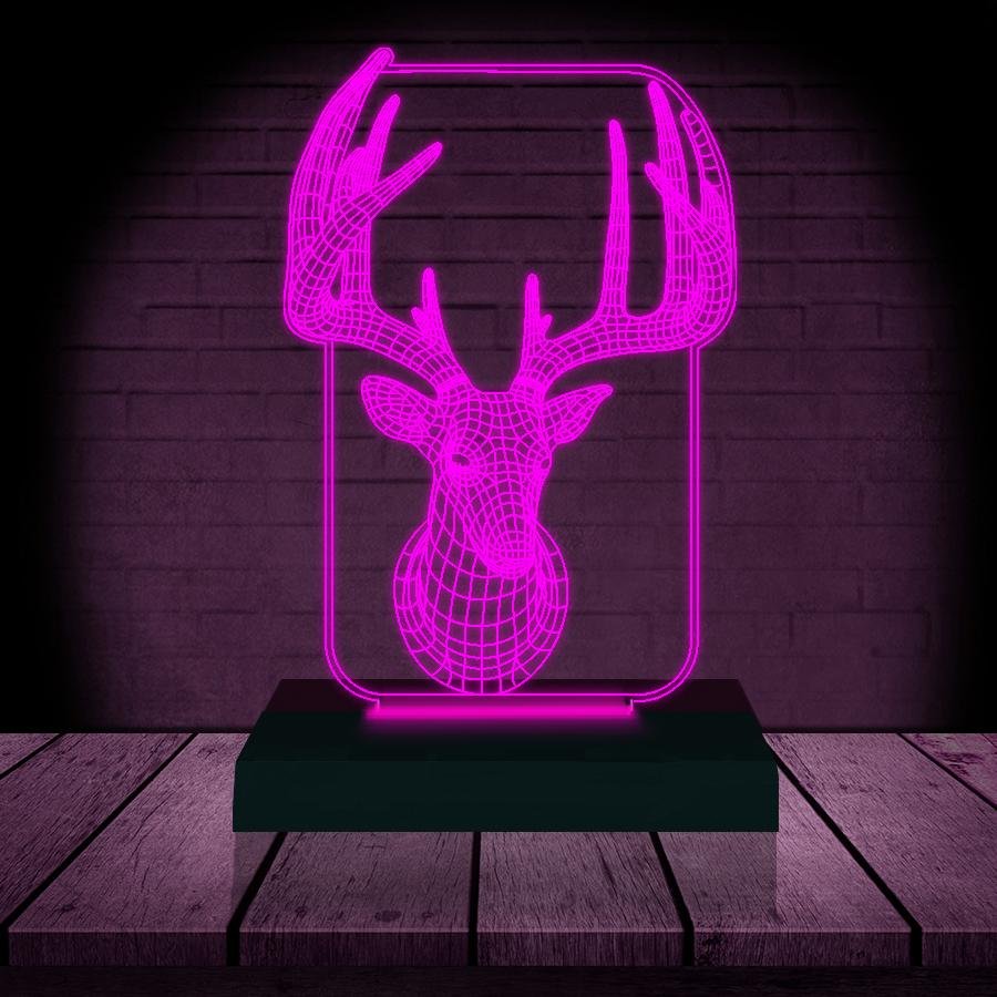 Luminária Led 3d Alce Veado Abajur - Rosa - 2