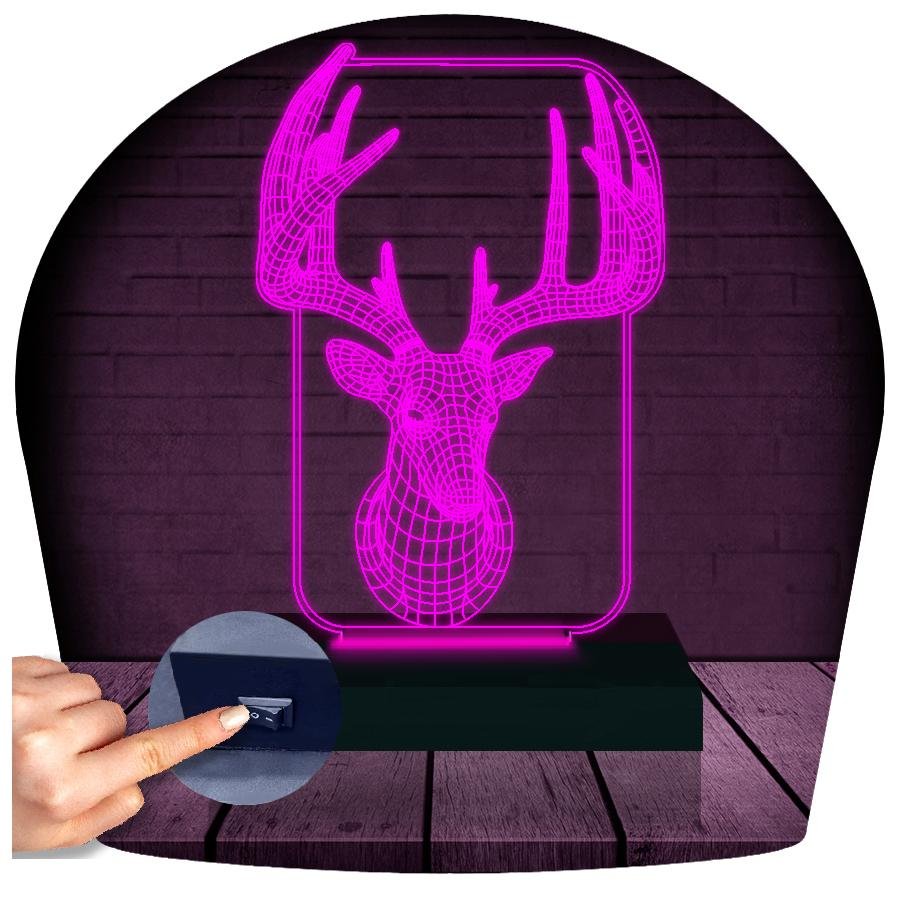 Luminária Led 3d Alce Veado Abajur - Rosa - 1