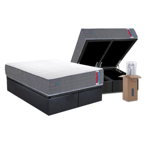 Conjunto Box Baú Queen: Colchão Espuma Herval D28 Singlecore + Base Crc Suede Gray (158x198)