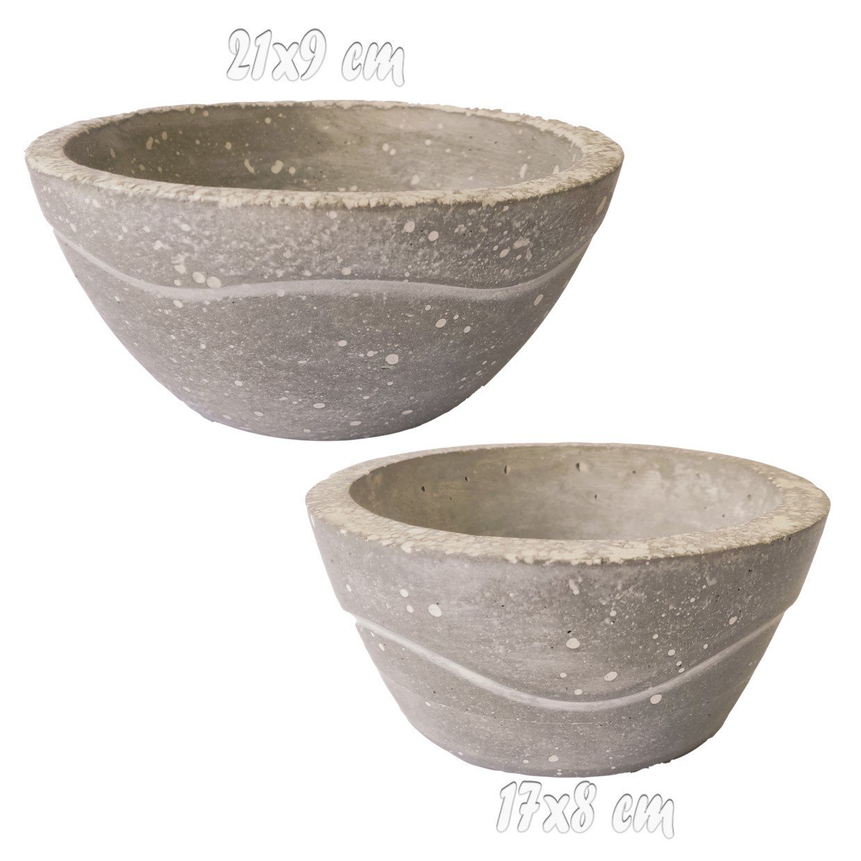 Conjunto 2 Vasos Bacia De Cimento Artesanal Leve Cinza e Branco