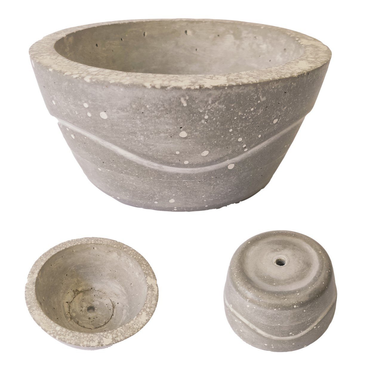 Conjunto 2 Vasos Bacia De Cimento Artesanal Leve Cinza e Branco - 3
