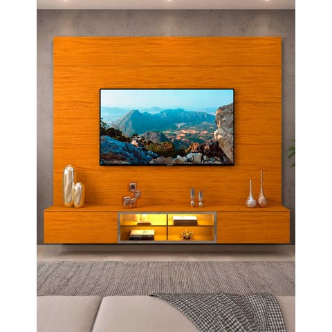 Conjunto Home Modular Painel Rack Parede Suspenso Matiz 217 Cor:Madeira/Off-White