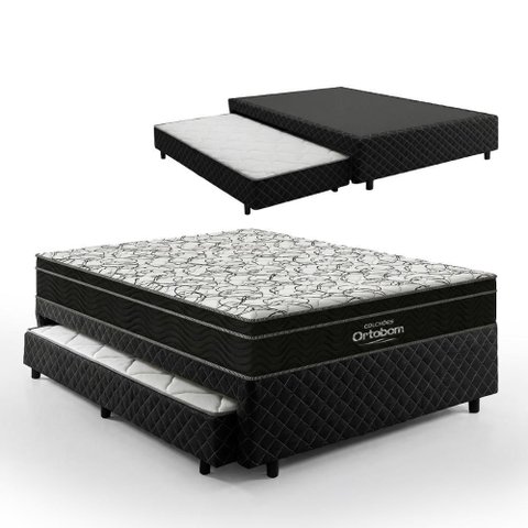Bicama Box com Colchão Ortobom Airtech Ortopillow 150 D45 + Auxiliar de Espuma D28 Positanno Casal