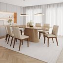 Ver imagem 1 de Conjunto Mesa Olívia 200cm com Vidro 8 Cadeiras Elena Bege/Nature/Creme