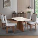 Ver imagem 1 de Conjunto Sala de Jantar Mesa 90x120cm T Vidro com 4 Cadeiras Madeira Maciça Marrom/Tabaco/Off White/Cinza