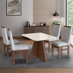 Conjunto Sala de Jantar Mesa 90x120cm T Vidro com 4 Cadeiras Madeira Maciça