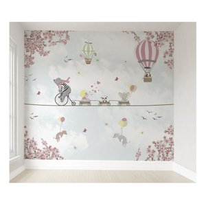 Papel de parede balão menina safári para quarto de bebê M² PP82