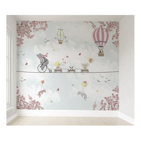 Papel de parede balão menina safári para quarto de bebê M² PP82