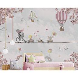 Papel de parede balão menina safári para quarto de bebê M² PP82 - 4