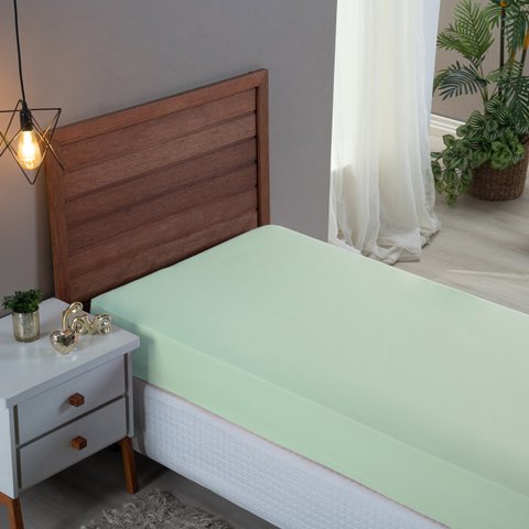 Lençol Cama Solteiro 100% Algodão com Elástico Percal 300 Fios Hotel Pousada:verde Bebe